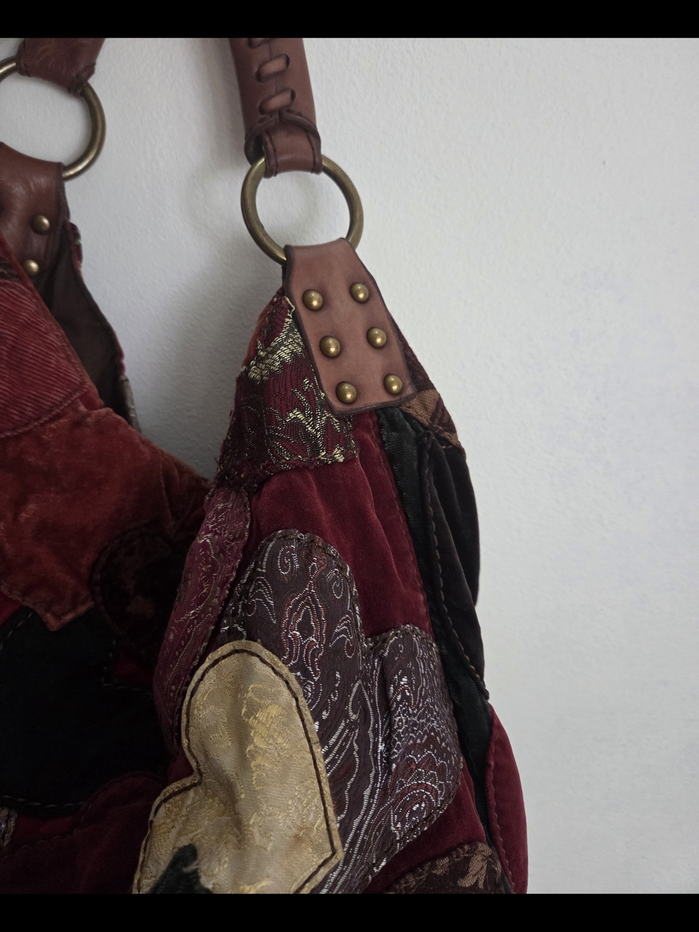 Lucky Brand Velvet Patchwork Hobo Bag - Multicolor Hearts - Picture 12 of 14